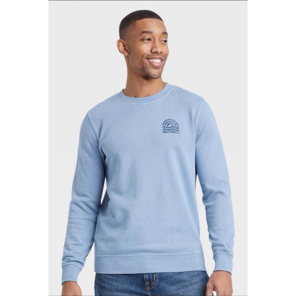 Men’s French Terry Crewneck Pullover Sweatshirt – Goodfellow & Co™ Rig Blue Size